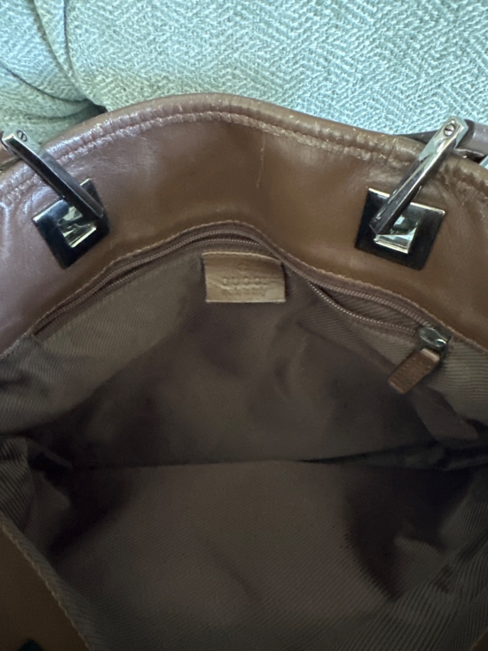 Vintage Gucci GG Monogram Canvas Tote Brown Leather Made in Italy - Picture 2 of 4